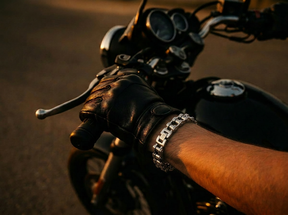 Chain bracelet worn over the throttle